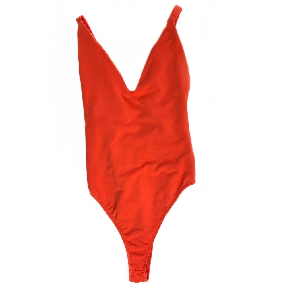 Pull&Bear ASOS Orange Plunge Plunging V Neck Adjust Strap One Piece Swimsuit